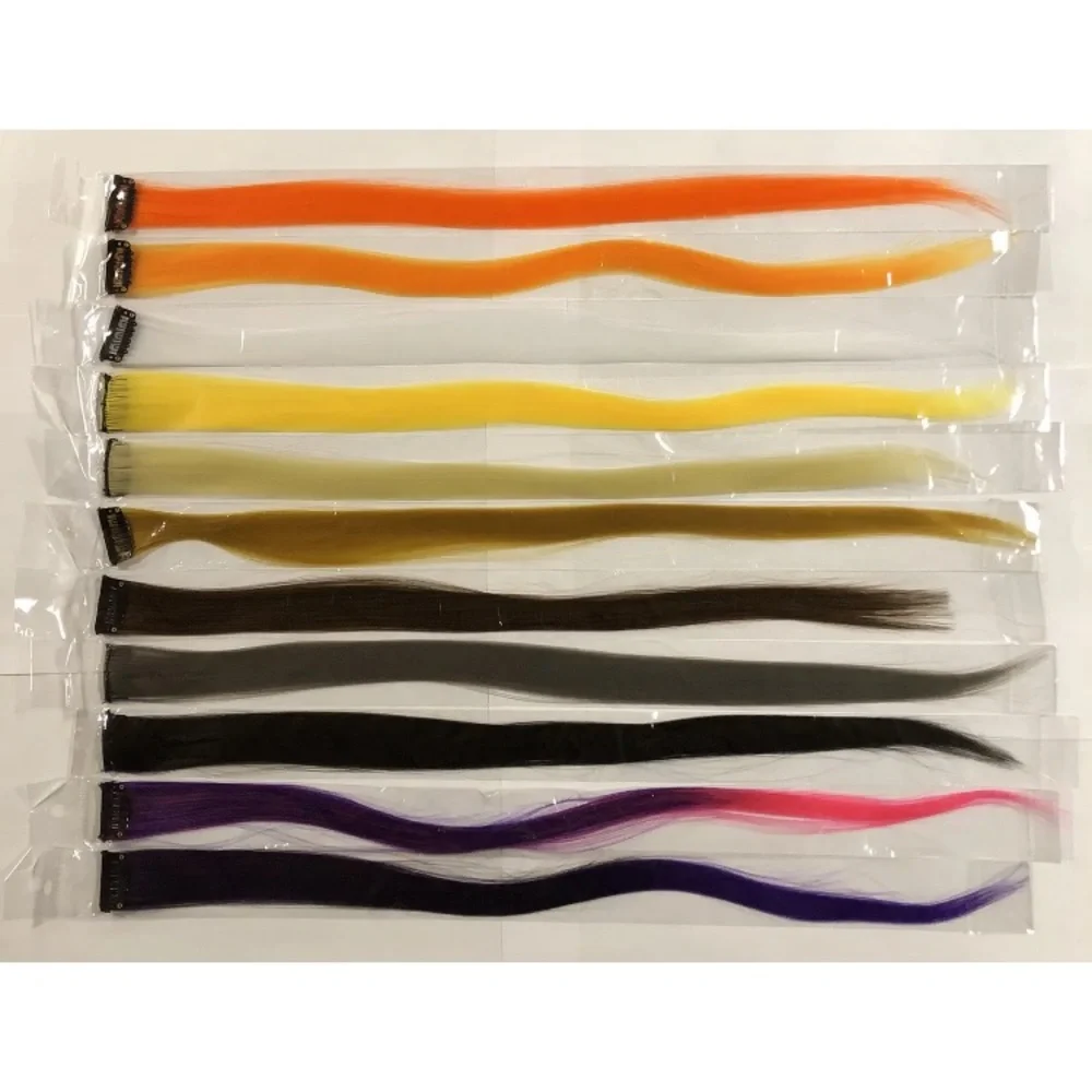NEW 10pcs Highlight Synthetic Clip-In Hair Extensions Purple Yellow Orange Black